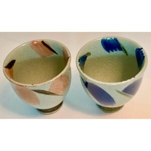 Japanese Studio Pottery Yunomi Tea Cups Set of 2 Hand Glazed